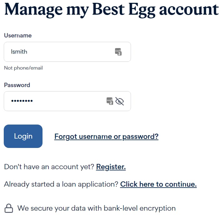 Best EGG credit card login process