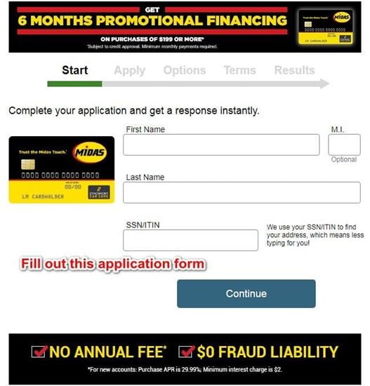 Midas Credit Card financing